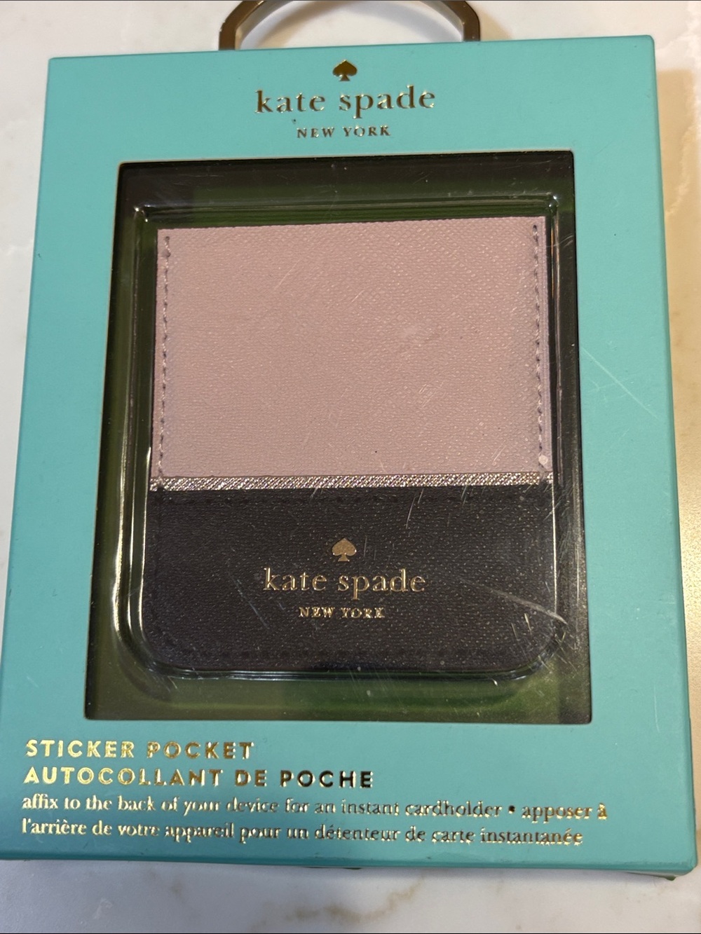 Kate Spade Phone Stick-on Cardholder in Two Tone Light Pink and Black NEW In Box